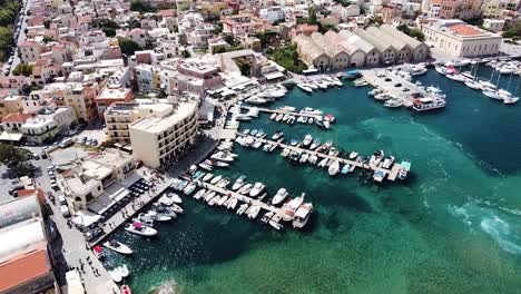 cityscape of chania in crete island, greece, aerial drone view