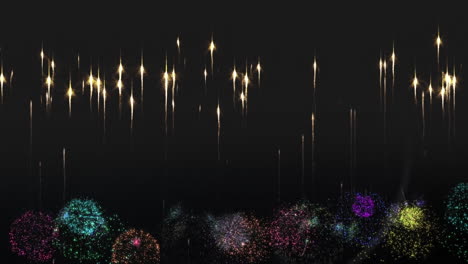 animación de navidad y año nuevo fuegos artificiales coloridos en el fondo del cielo nocturno