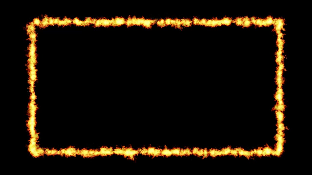 Glowing fire rectangle frame animation isolated on black background