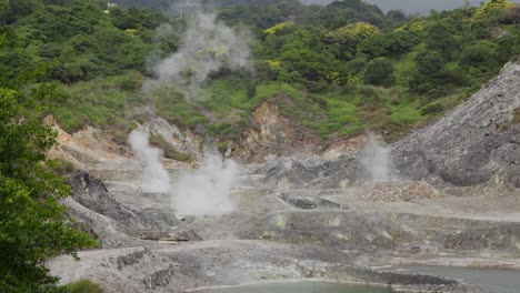 distant view of hot spring steam