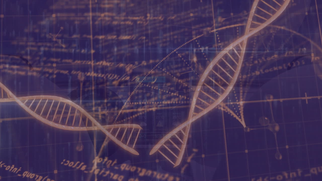 Processing scientific data, DNA strand intertwining with binary coding in animation