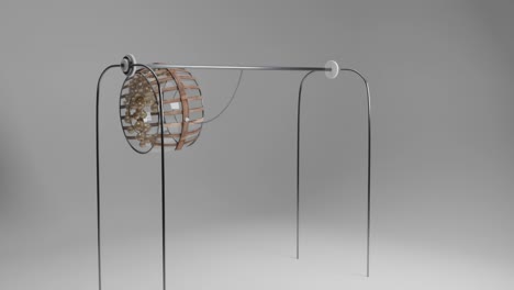 objeto decorativo abstracto con esfera de madera y bolas de oro