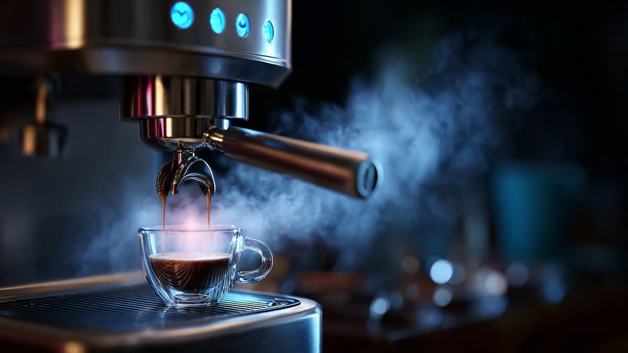 Experience the Rich Aroma and Flavor of Freshly Brewed Coffee as It Flows, Highlighting the Art of Espresso Extraction and the Beauty of the Brewing Process in a Captivating Setting