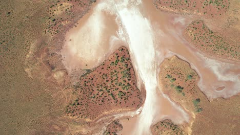 aerial topdown view along scenic lake gairdner, large salt lake, south australia