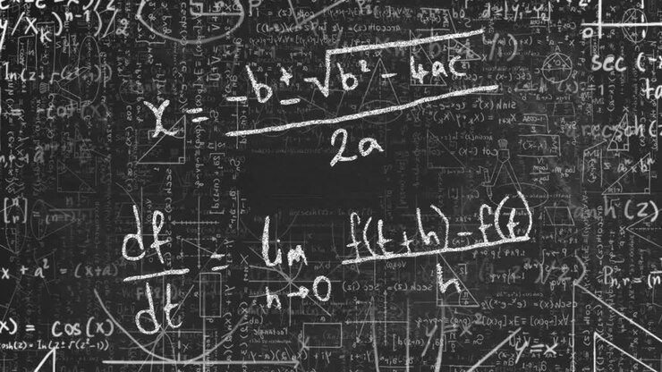 Animation of mathematical equations on black background