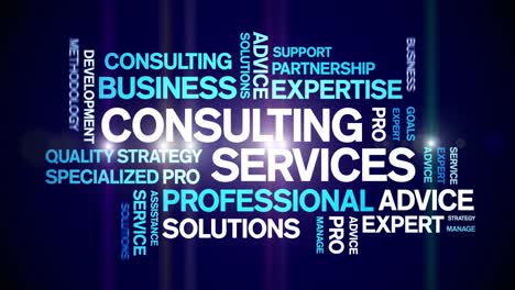 servicios de consultoría nube de palabras animadas, tipografía de animación bucle sin fisuras.