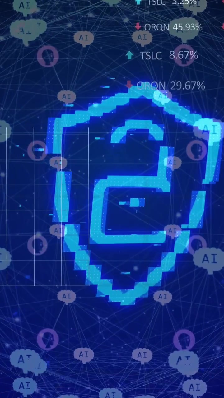 Animation of ai data processing over connections with ai icons and padlock