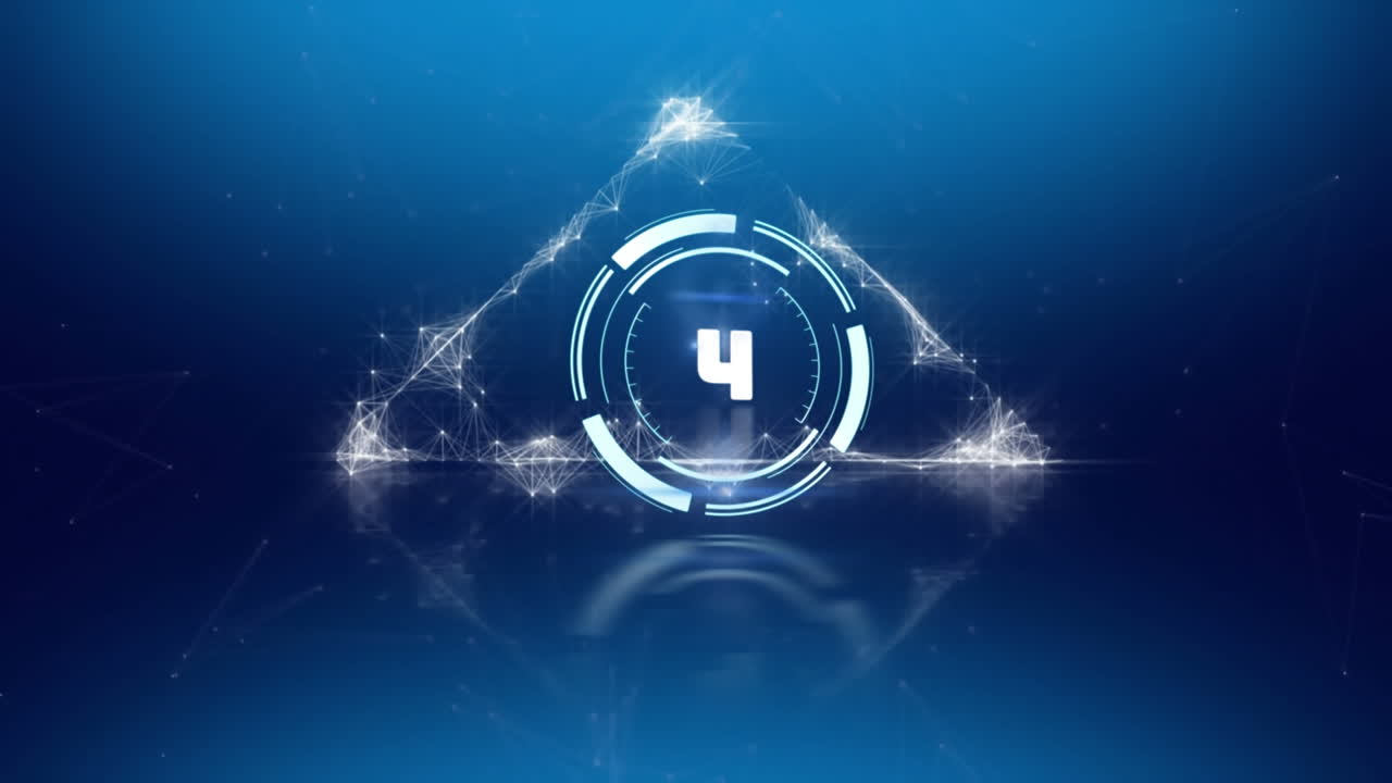 파란색 배경에 카운트다운과 삼각형의 범위의 애니메이션