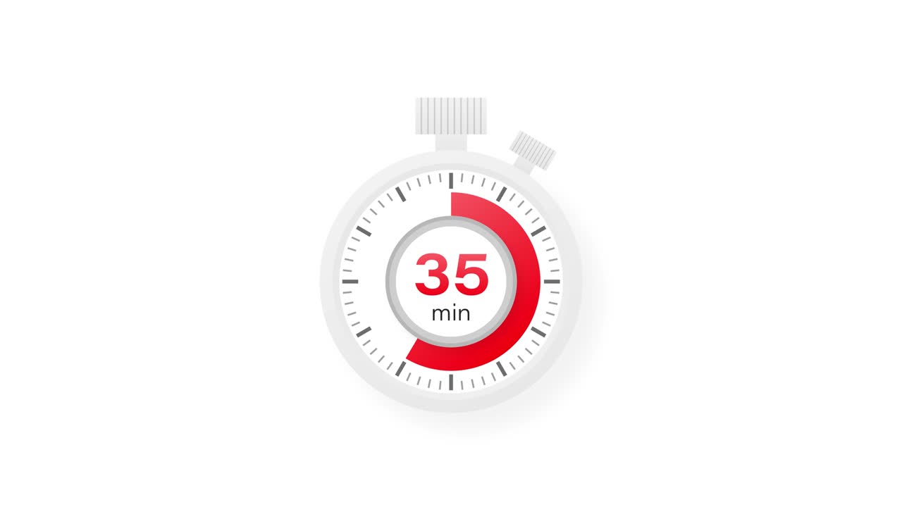 The 35 minutes timer. Stopwatch icon in flat style. Motion graphics.