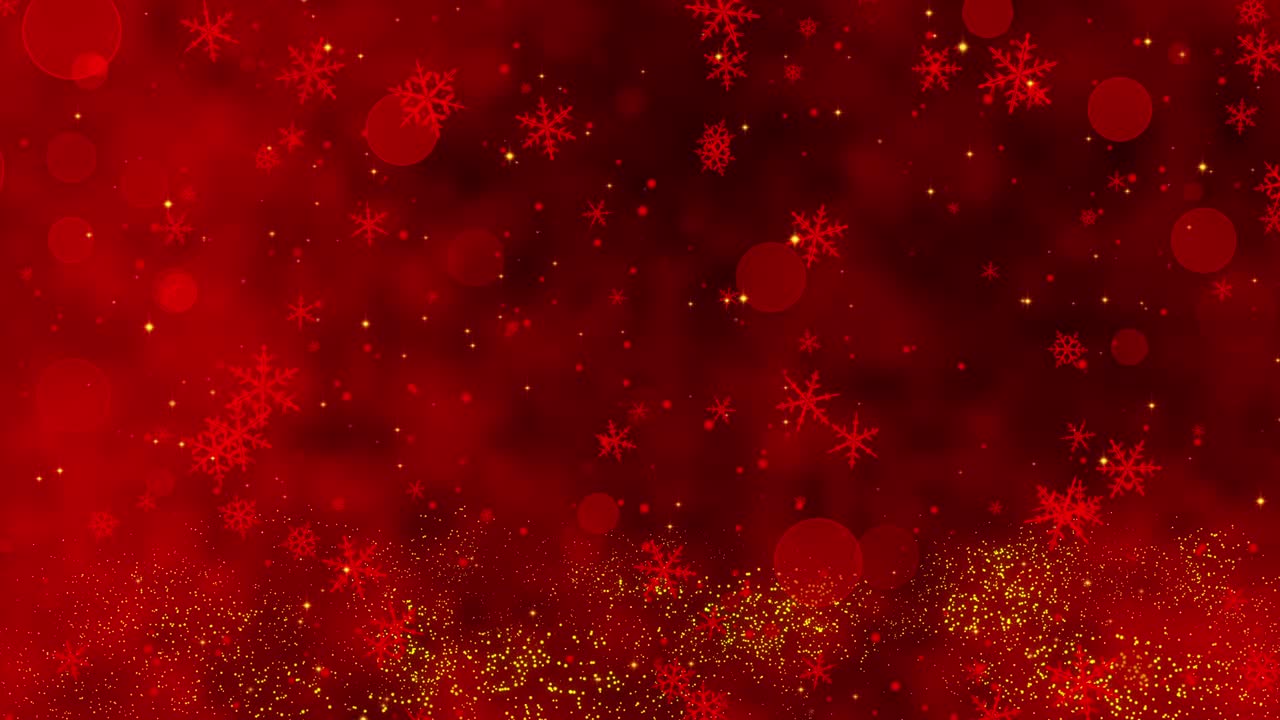 빨간색 크리스마스 배경에 빨간색 콘페티, 눈송이 및 보케 조명