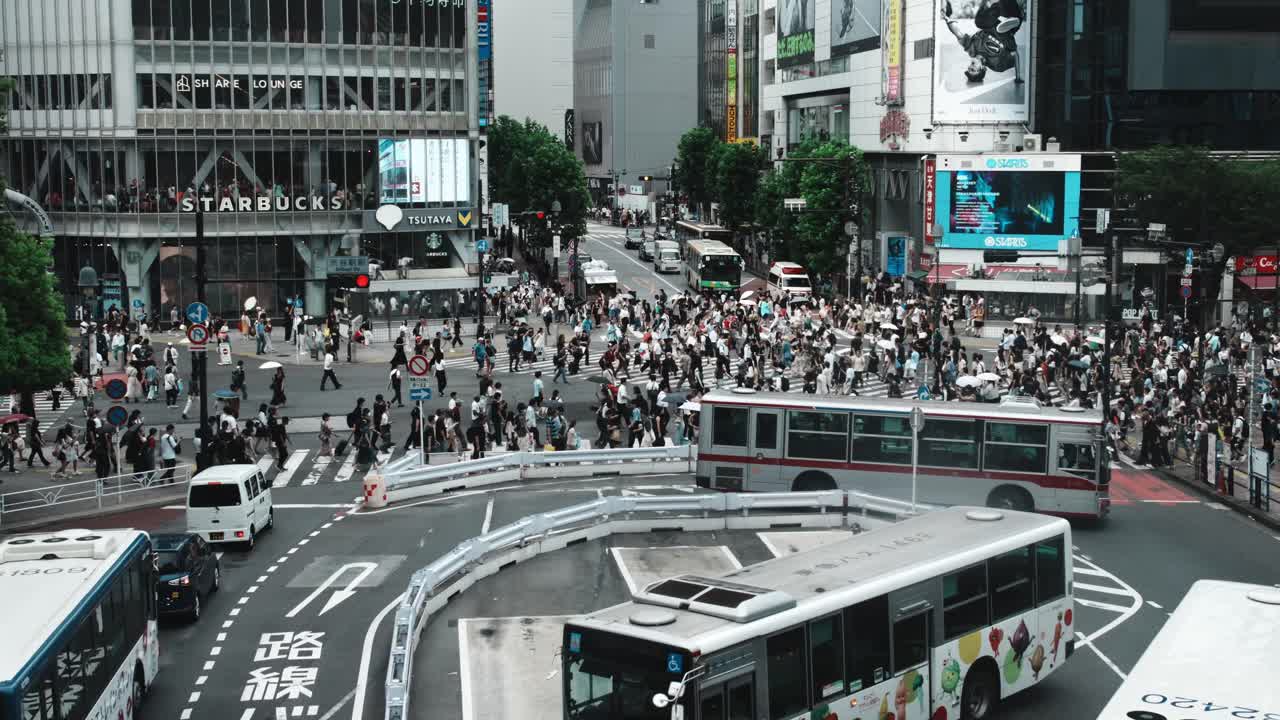 4k cinematic shot of shibuya crossroad from the train station