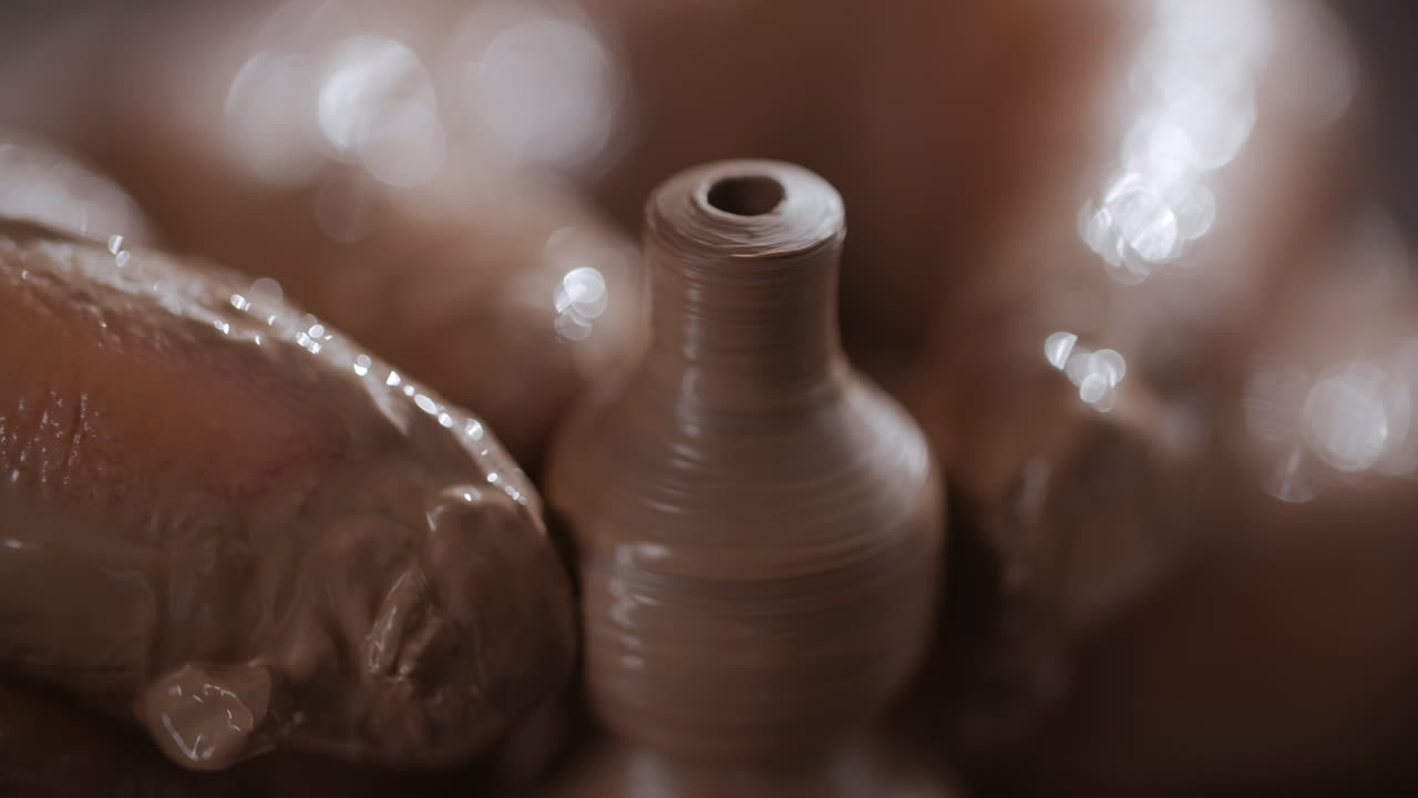 Close-up of pottery being made on a pottery wheel