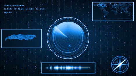 submarine sonar with target on map. hud showing location, landscape surface and coordinates of target.
