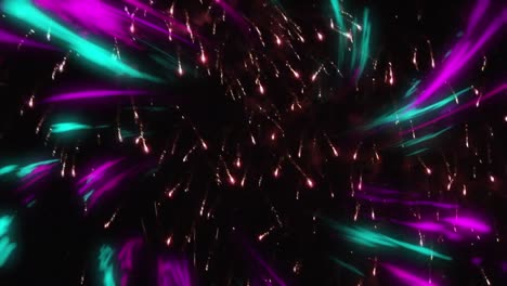 animación de fuegos artificiales sobre senderos de luz brillante en el fondo
