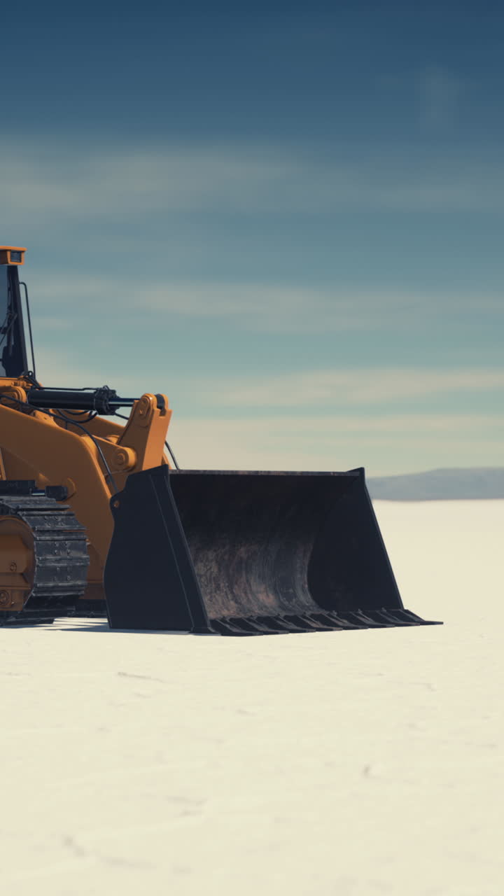 excavadora naranja en un paisaje nevado