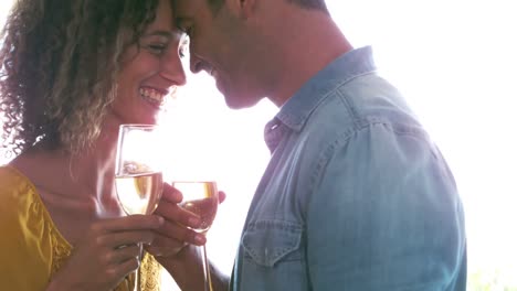 Cute-couple-toasting-with-champagne-in-the-living-room