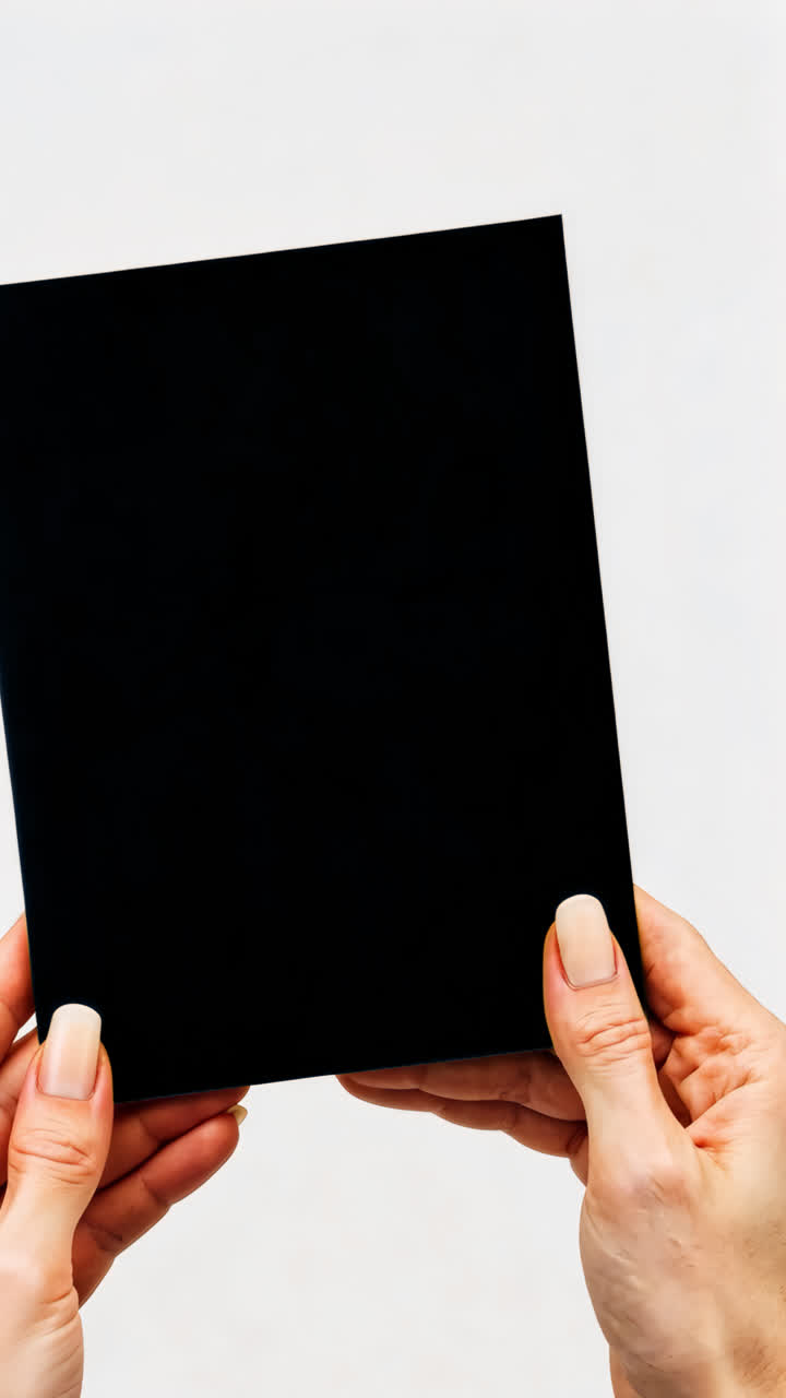 Woman holding a card, live mockup animated overlay, transparent 4K video, alpha channel, ProRes 4444