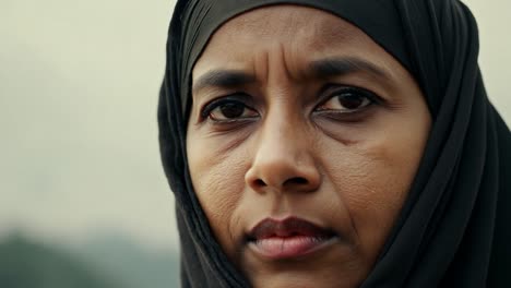 close-up portrait of a woman wearing a hijab