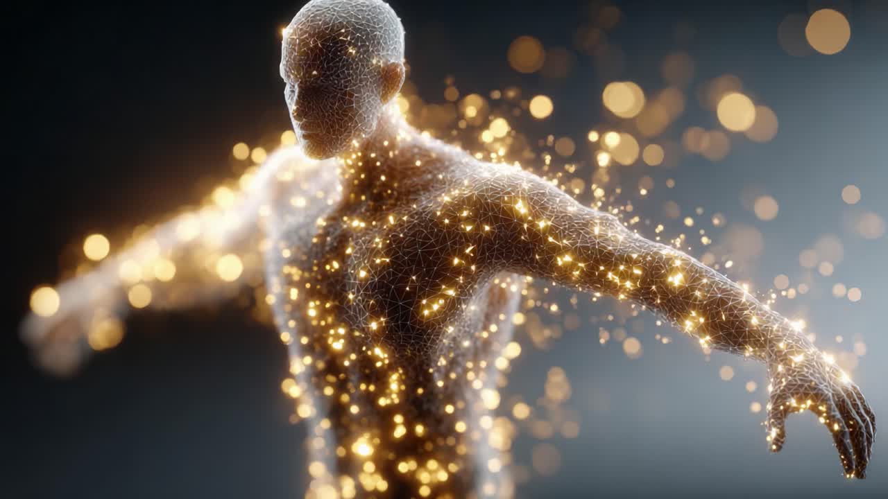 A Stunning Visualization of the Human Form Embraced by Light and Energy, Capturing the Essence of Movement and Transformation in a Beautifully Abstract Style