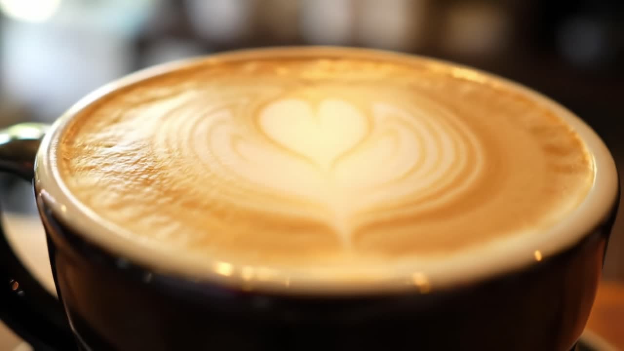 A Coffee Art Showcase: Captivating Latte Designs Captured in Two Frames, Highlighting the Intricate Patterns of Foam and Cream in Gourmet Coffee Preparation