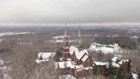 cinematic aerial view of historic holy hill