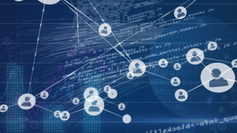 animación de la red de conexiones con iconos sobre el procesamiento de datos