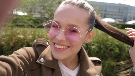 smiling woman in a park