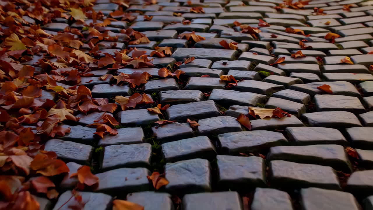 Autumn Cobblestone Street in a Historic Village