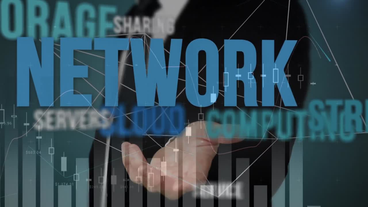 인터페이스와 데이터 처리를 사용하여 비즈니스 관리 텍스트를 비즈니스맨 위에 애니메이션