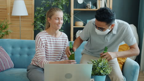 friends enjoying drinks and a video call