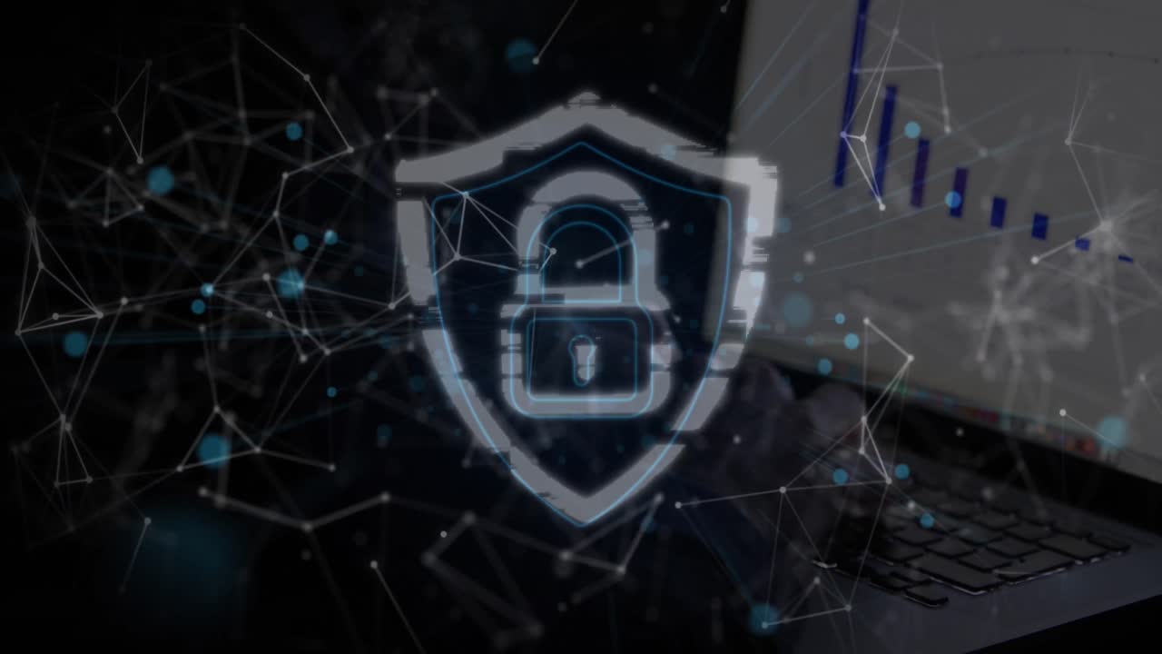 candado de seguridad y red de conexiones contra personas que usan portátiles