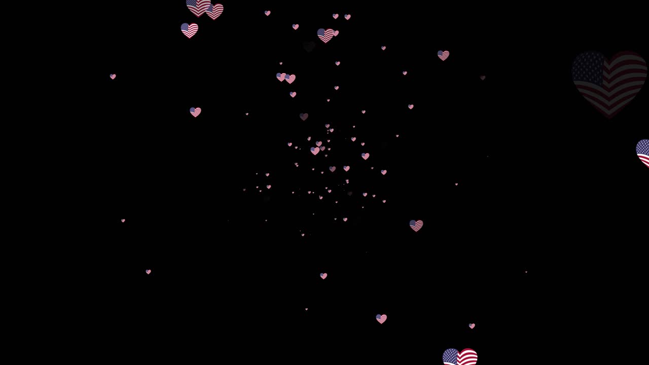 심장 모양의 애니메이션 미국 발을 검은 바탕에 작은 크기로 내려 놓습니다.