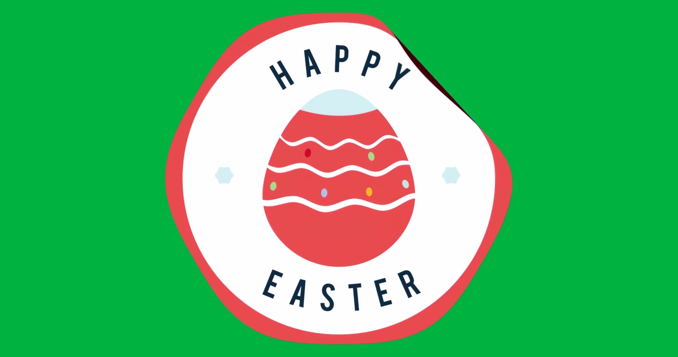 Easter greeting design showing sticker peeling corner revealing dark red back on transparent canvas
