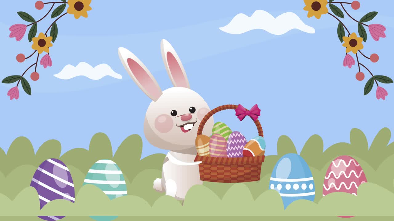 happy easter celebration with rabbit lifting basket
