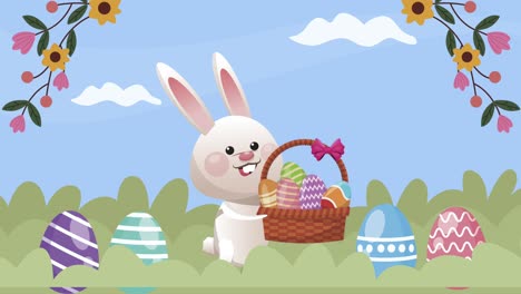 feliz celebración de pascua con la canasta de elevación de conejos
