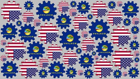 el fondo giratorio de las engranajes de la bandera americana y de montana