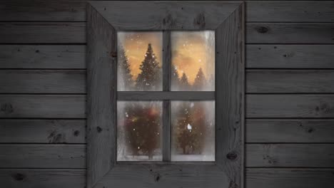 animation der fensteransicht von weihnachtsbaum und winterlandschaft