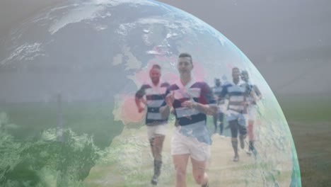 Animation-of-globe-with-data-processing-over-rugby-players