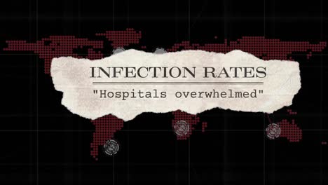 animación de las tasas de infección texto sobre el mapa del mundo