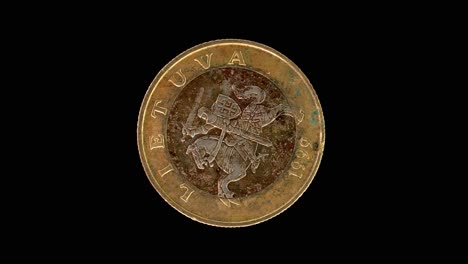 lithuania 1999 2 litai coin obverse with lithuanian arms and date rotating on black background
