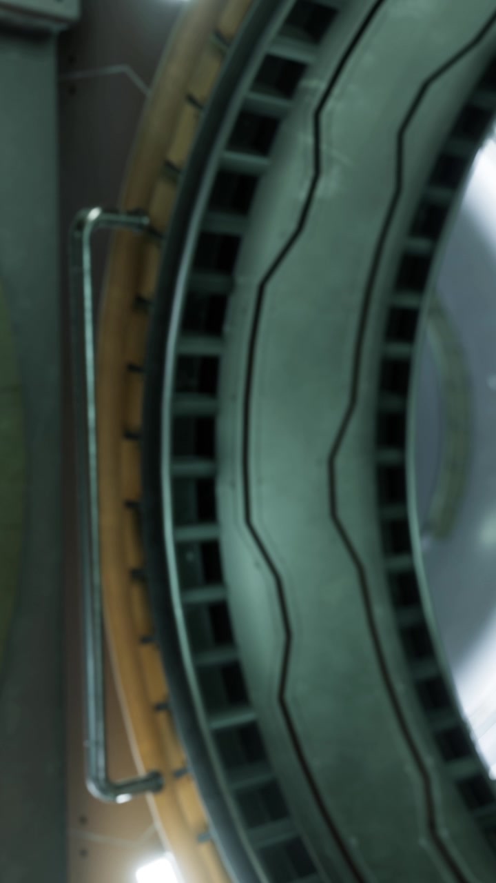 Inside a spacecraft with metal panels and circular window features