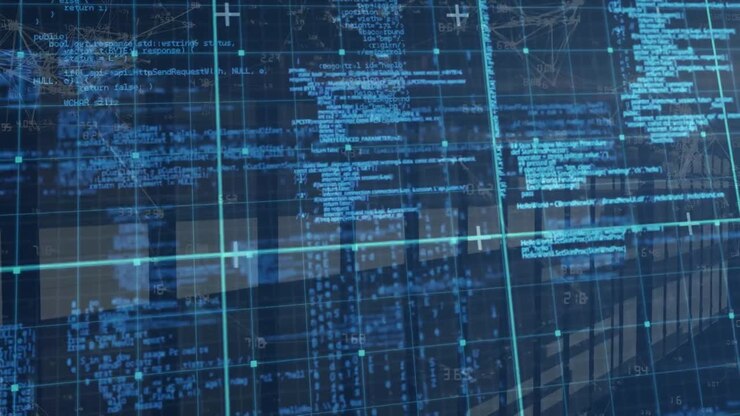 Animation of data processing in blue over servers