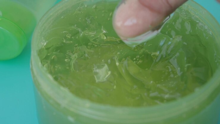 Close up of aloe vera gel in a jar