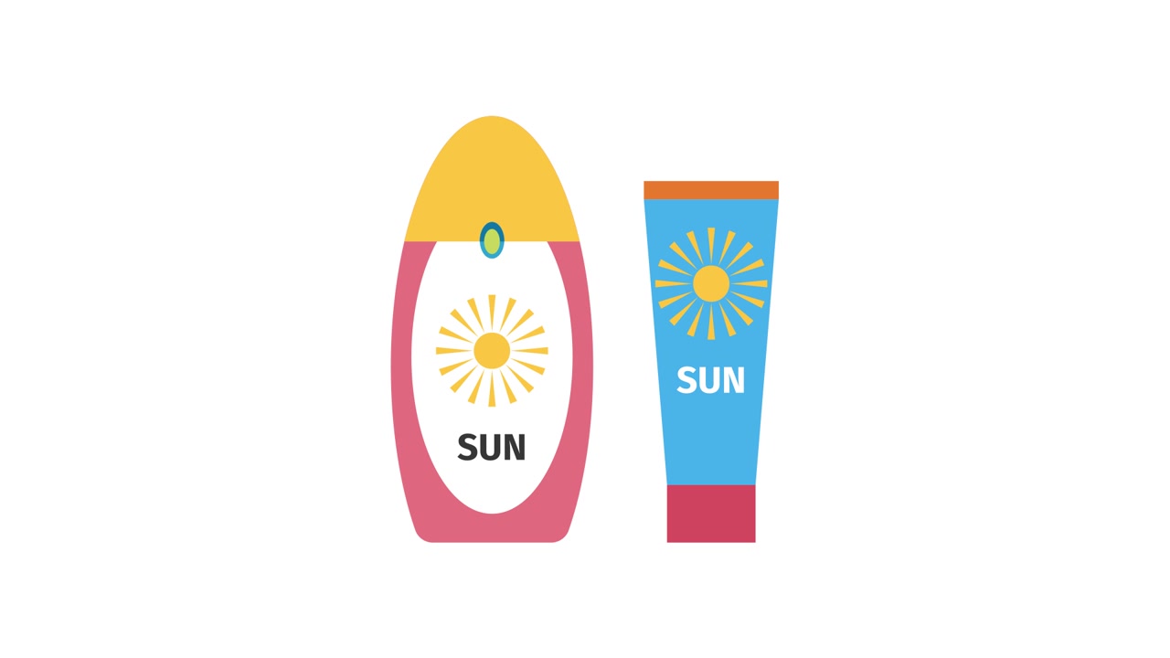 Animated Sunscreen Bottle and Tube Appearing on White Background