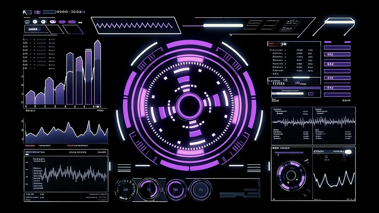 Abstract Futuristic HUD with Purple Data Processing Animation