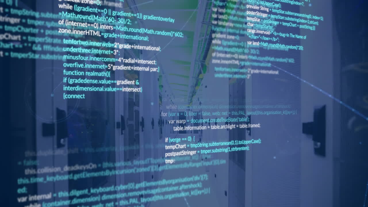 animación del procesamiento de datos digitales a través de servidores informáticos