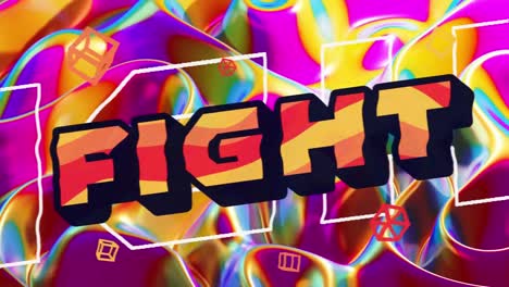 Digital-animation-of-fight-text-and-abstract-shapes-against-colorful-liquid-texture-background