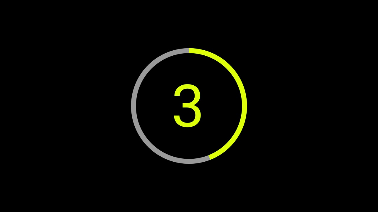 Timer per il conto alla rovescia di cinque secondi con numeri gialli su sfondo nero