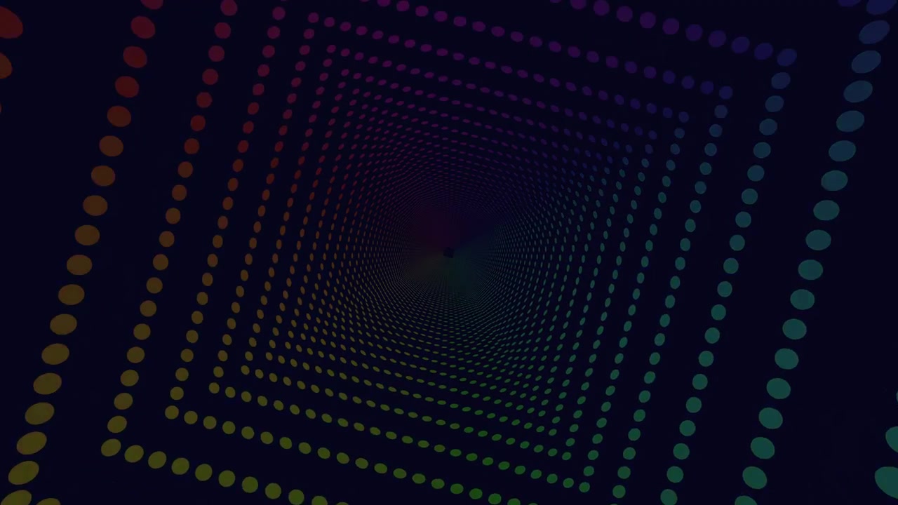 Tunnel futuristico a spirale nello spazio oscuro da punti color arcobaleno 2