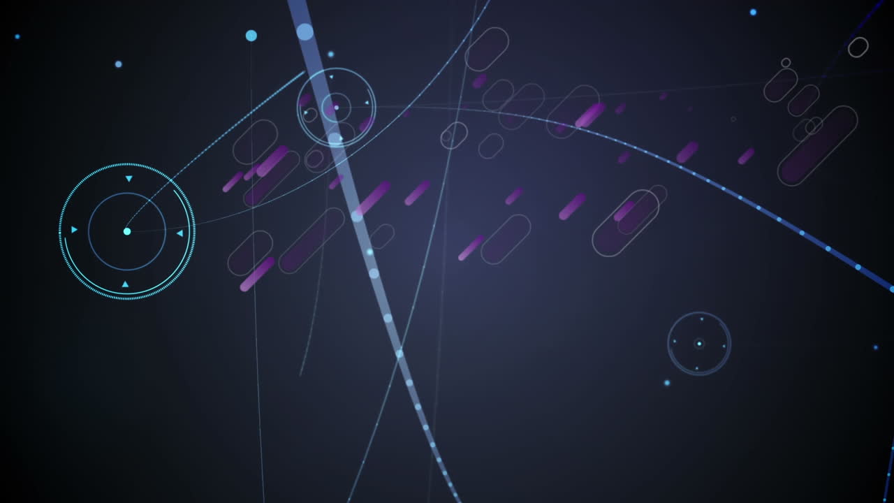 animación de senderos de luz púrpura, procesamiento de datos científicos y red de conexiones